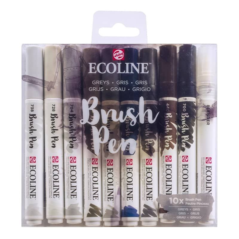 Ecoline Liquid Watercolor Brush Pen Set of 10 Greys