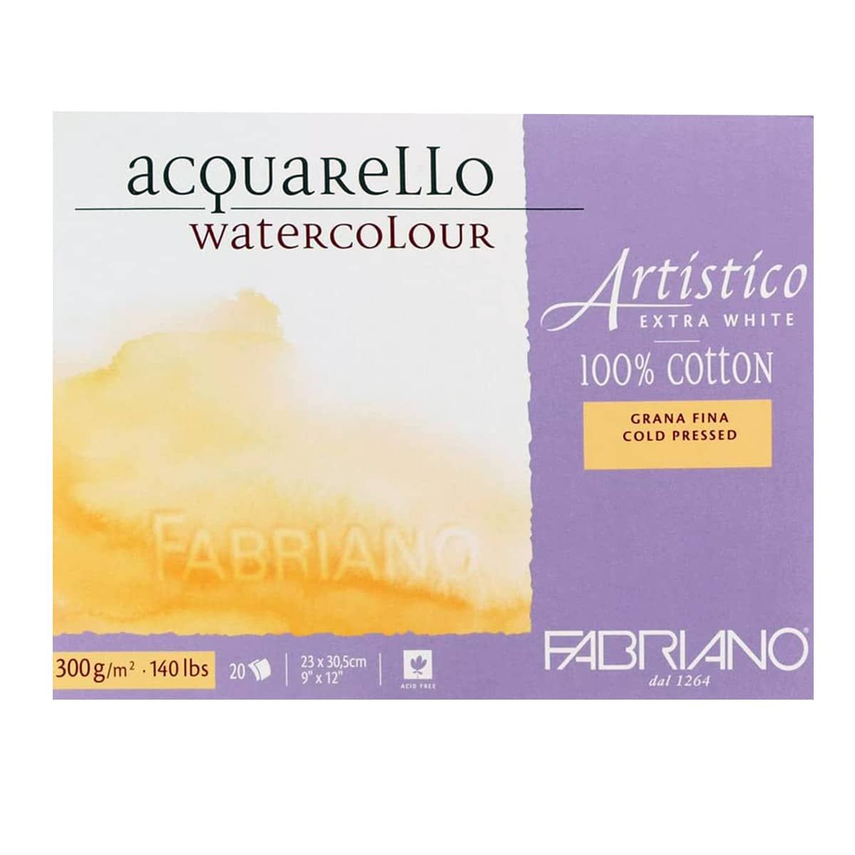 Fabriano Artistico Watercolor Paper - 22 x 30, Extra White, Hot Press,  Single Sheet, 300 lb