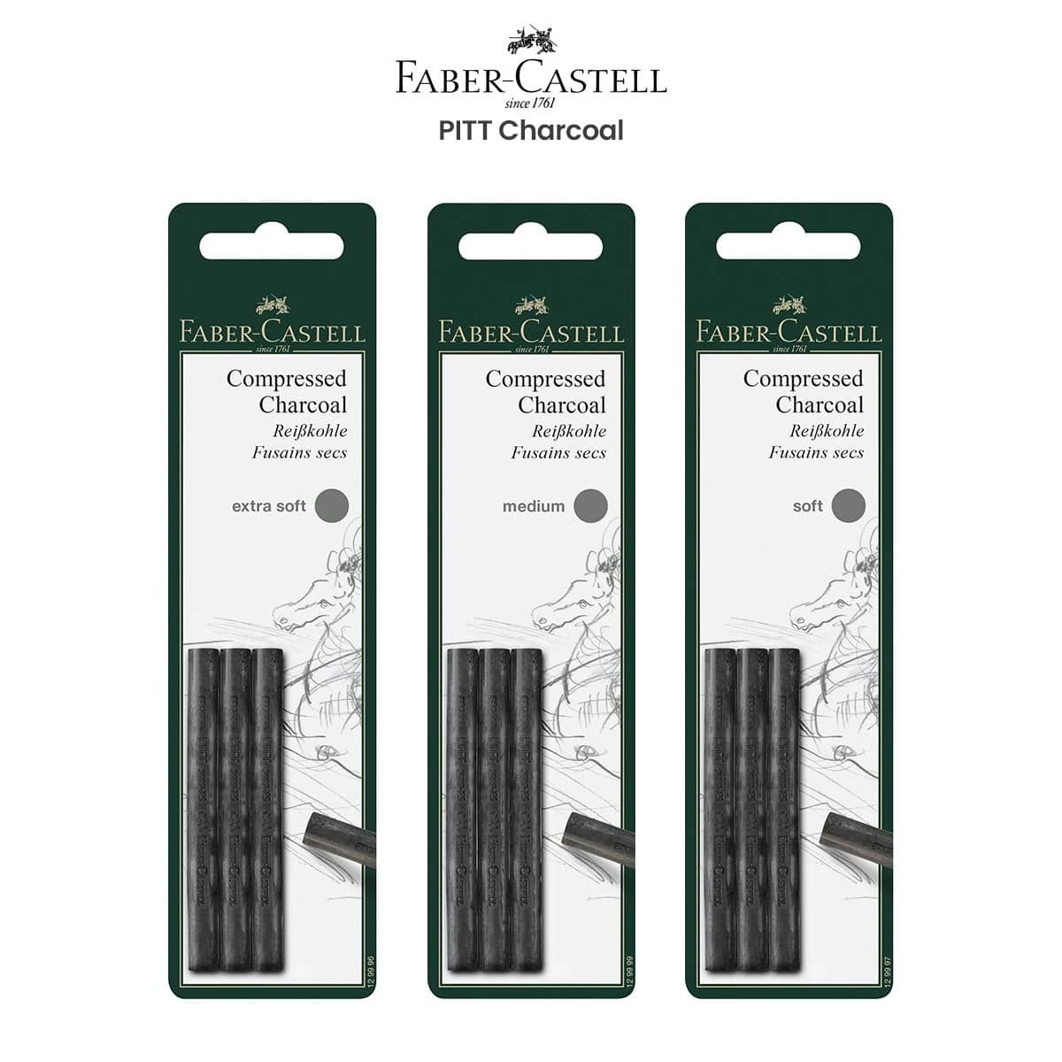 Faber-Castell Pitt 7-12mm Natural Charcoal Sticks Pack of 6 