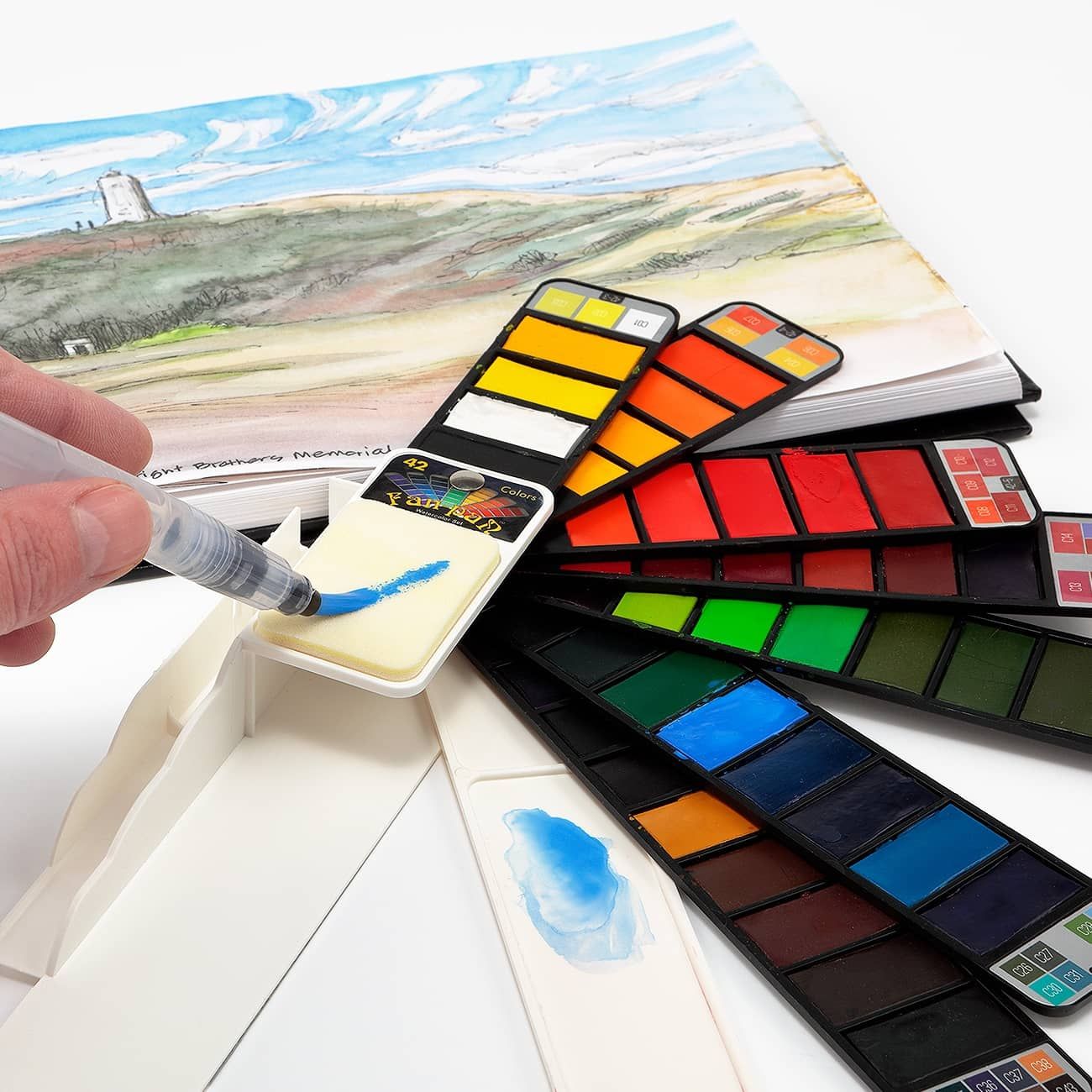 Fan-Pan Artist Watercolors Set of 42 Colors with Sponge & Water Brush