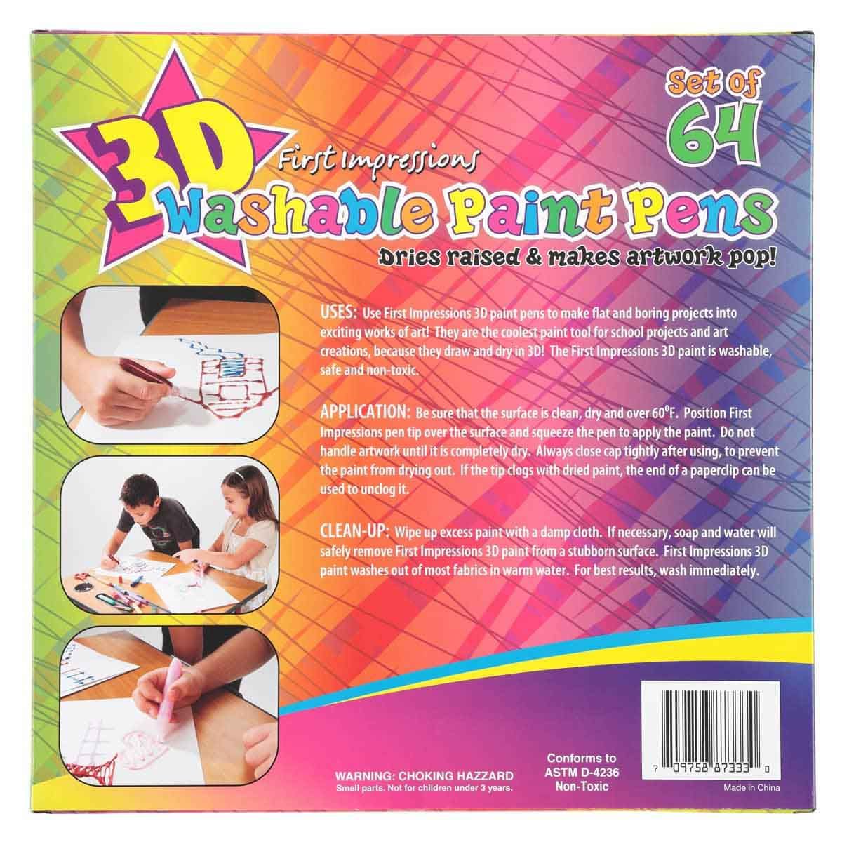First Impressions 3D Washable Painting Glue Pen Set of 64 8 ml Tubes