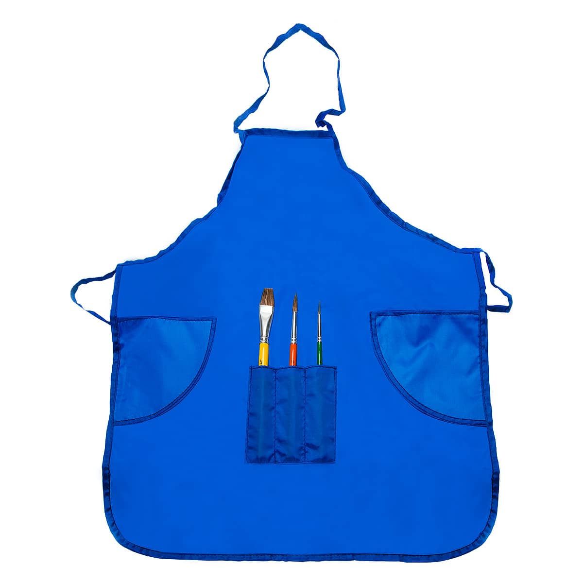 First Impressions Kids Art Smock and Brush Set has two side pockets and a center divider pocket designed to hold paintbrushes 
