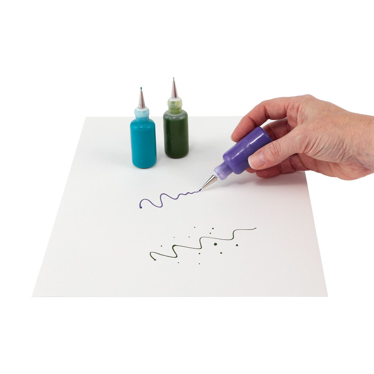 Create fine lines, squiggles, controlled drips, and squirts, even for writing with fluid media