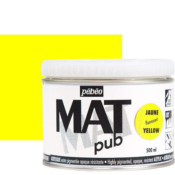 Pebeo Acrylic Mat Pub 500ml - Fluorescent Yellow
