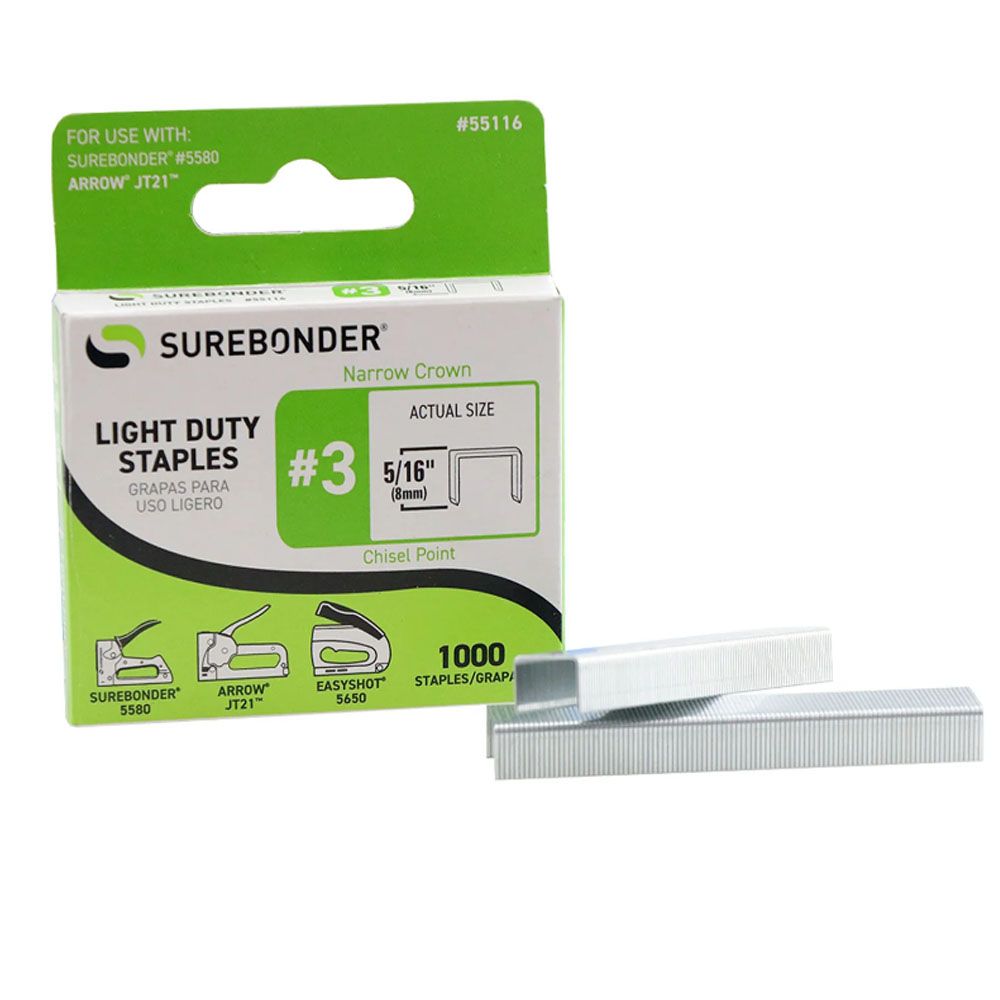 thumbnail image 2 of Surebonder 55116 5/16-Inch Crown Staples, JT21 Type – 1000 Count Light Duty Staples 2 of 5