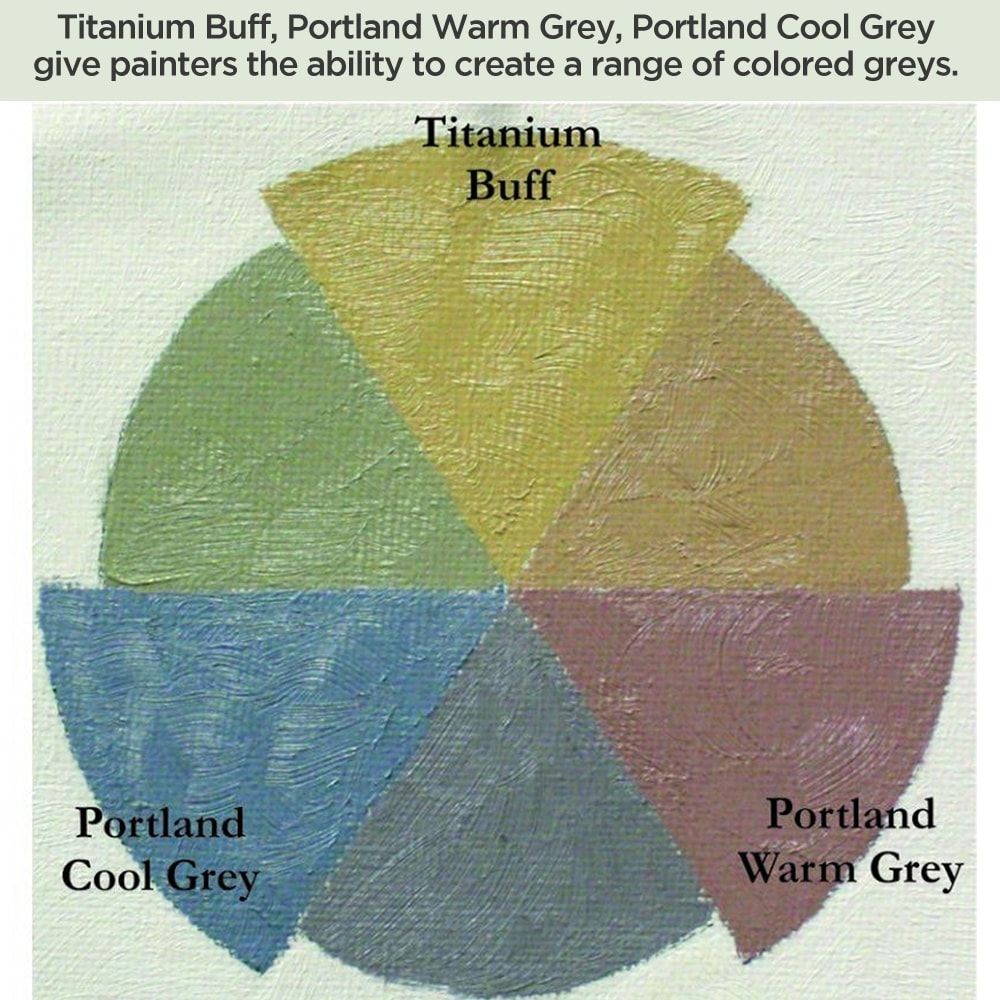 Titanium Buff, Portland Warm Grey, Portland Cool Grey give painters the ability to create a range of colored greys.