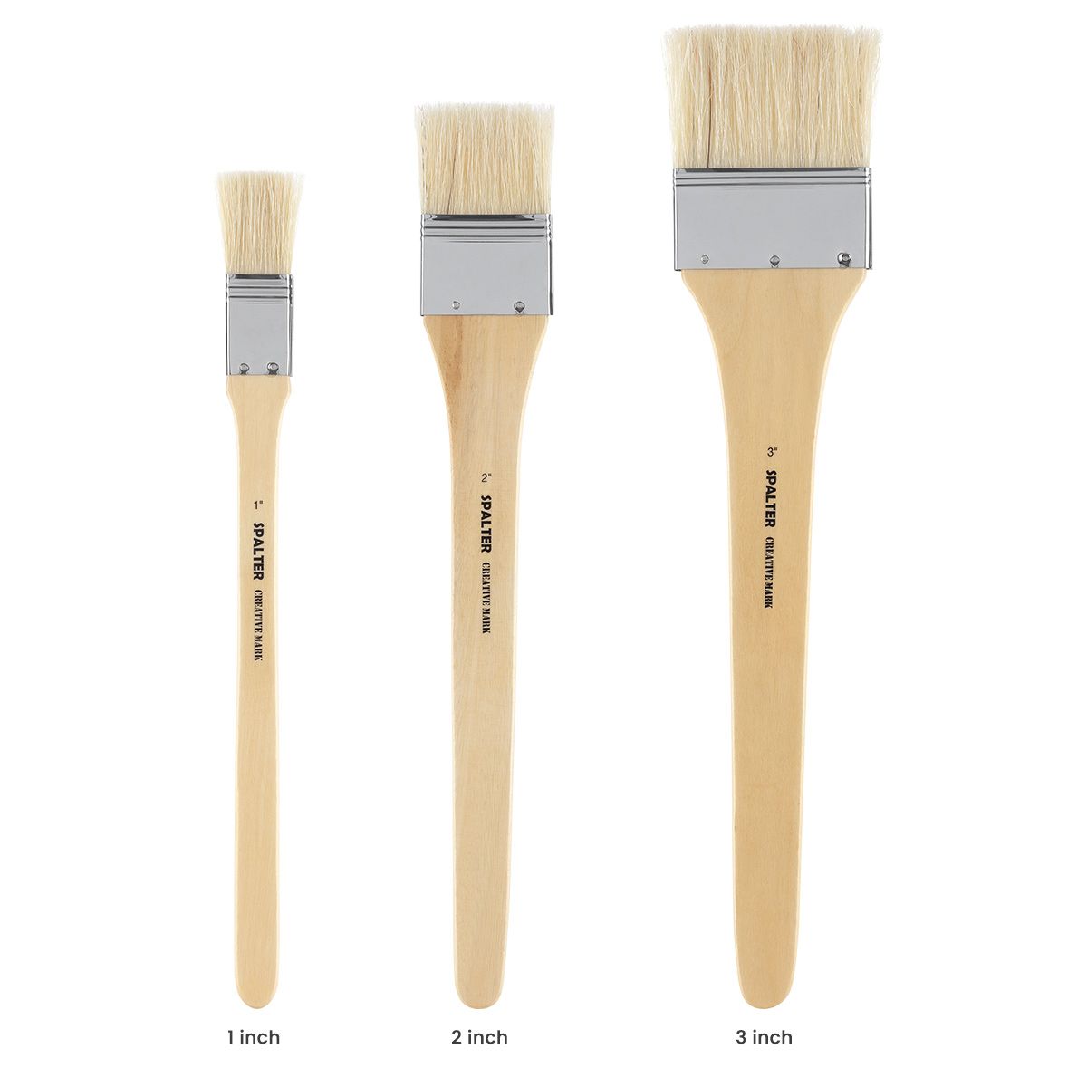 Set includes: 1", 2" and 3" wide, flat brushes