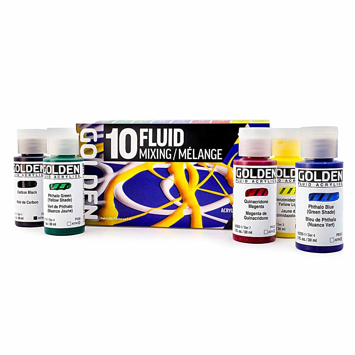Golden Fluid Acrylic Mixing Set of 10, 1oz (30ml) Bottles