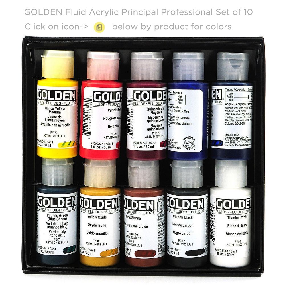 GOLDEN Fluid Acrylic Paint Sets of 8 & 10