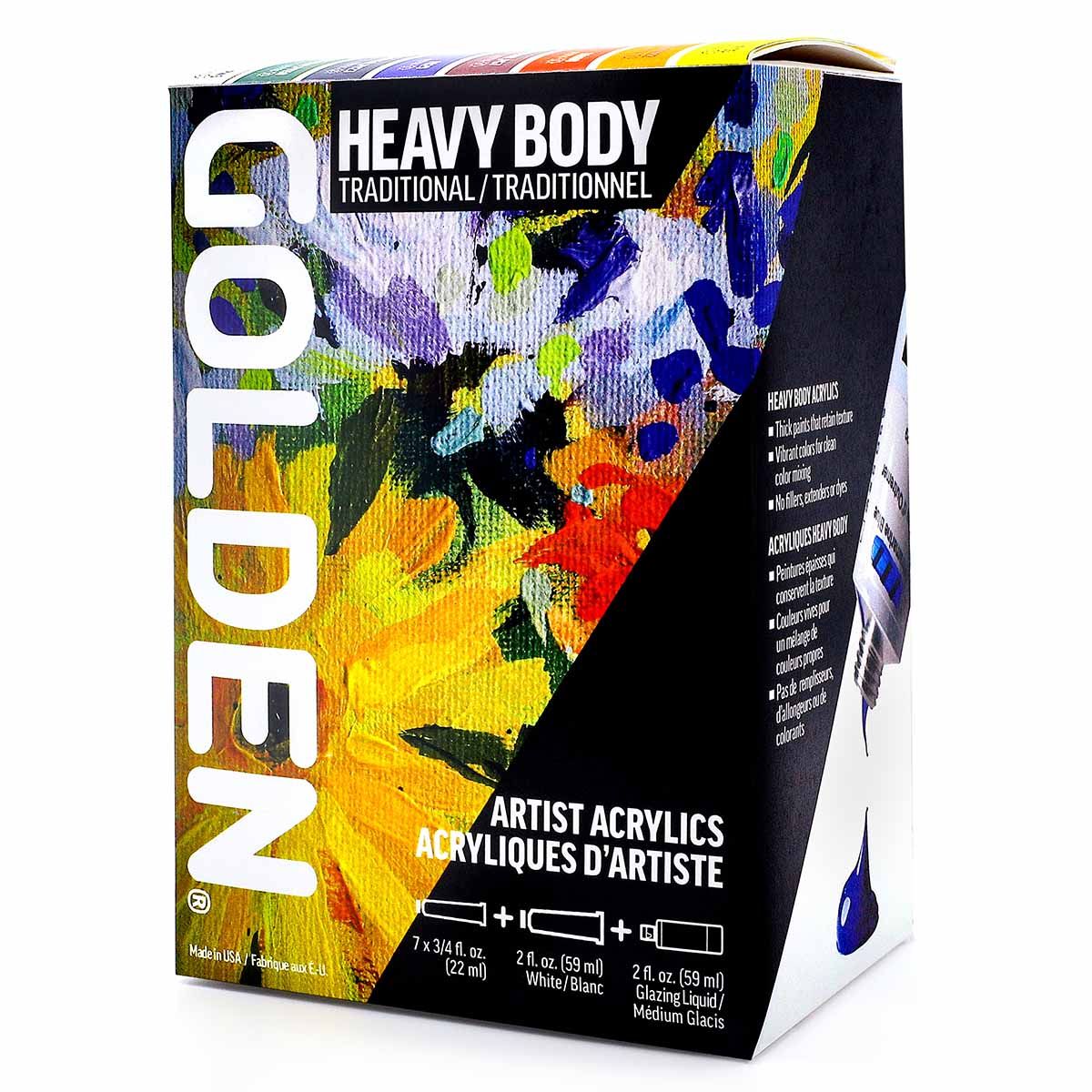 Golden Heavy Body Acrylic Traditional Set of 8 + Gloss Liquid Glaze 2oz