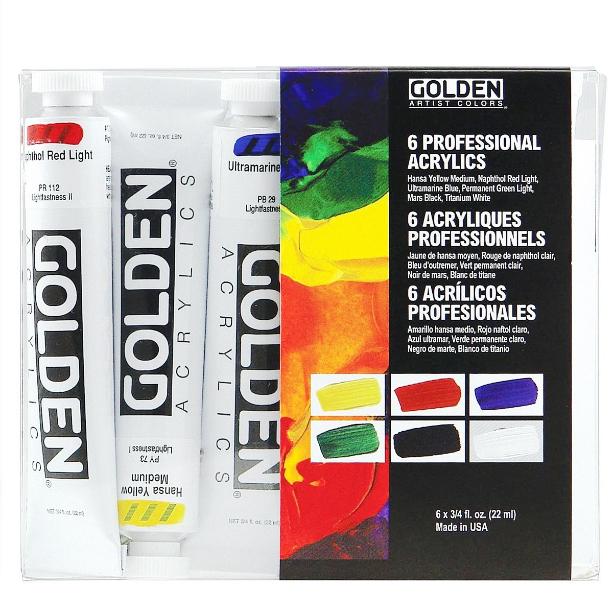 GOLDEN Heavy Body Acrylics Paint Introductory Set of 6, 22ml Assorted Colors Jerry's Artarama