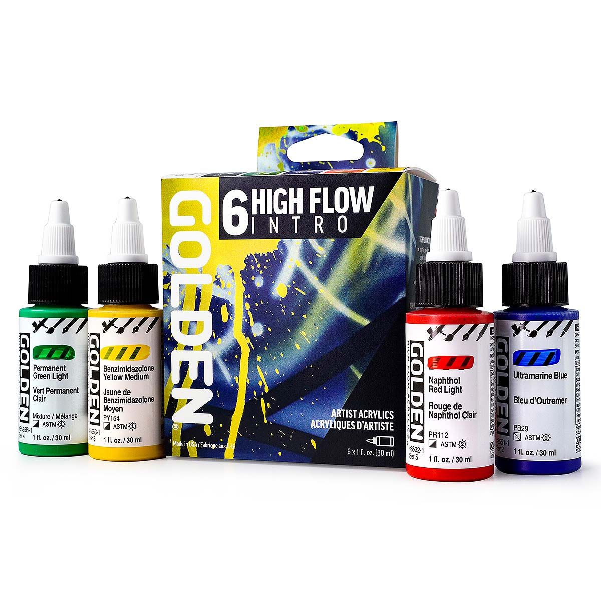 Golden High Flow Acrylic Introductory Set of 6, 1oz (30ml) Bottles
