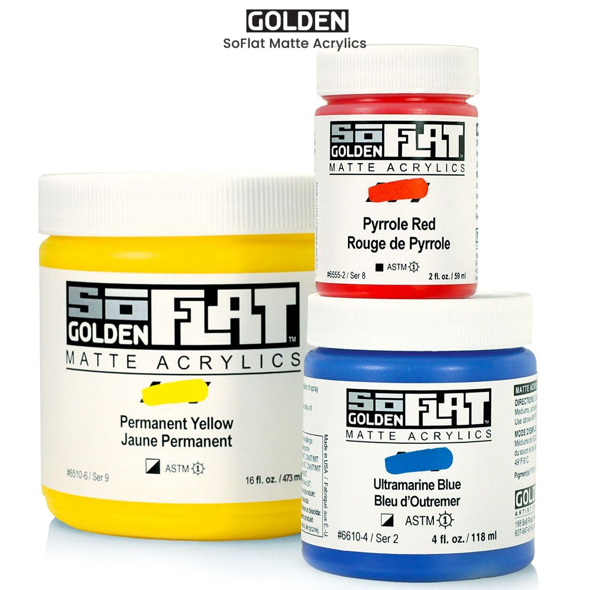 Golden SoFlat Matte Acrylics, Fluorescent Set of 6