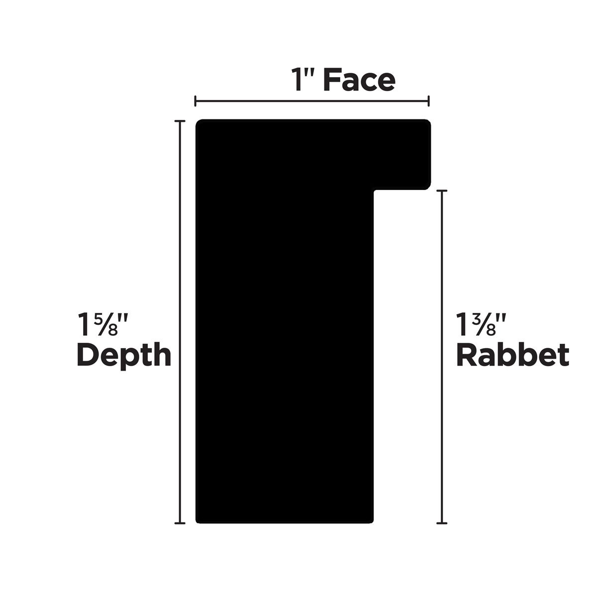 1-5/8" Outside Depth, 1-3/8" Rabbet and 1" Face