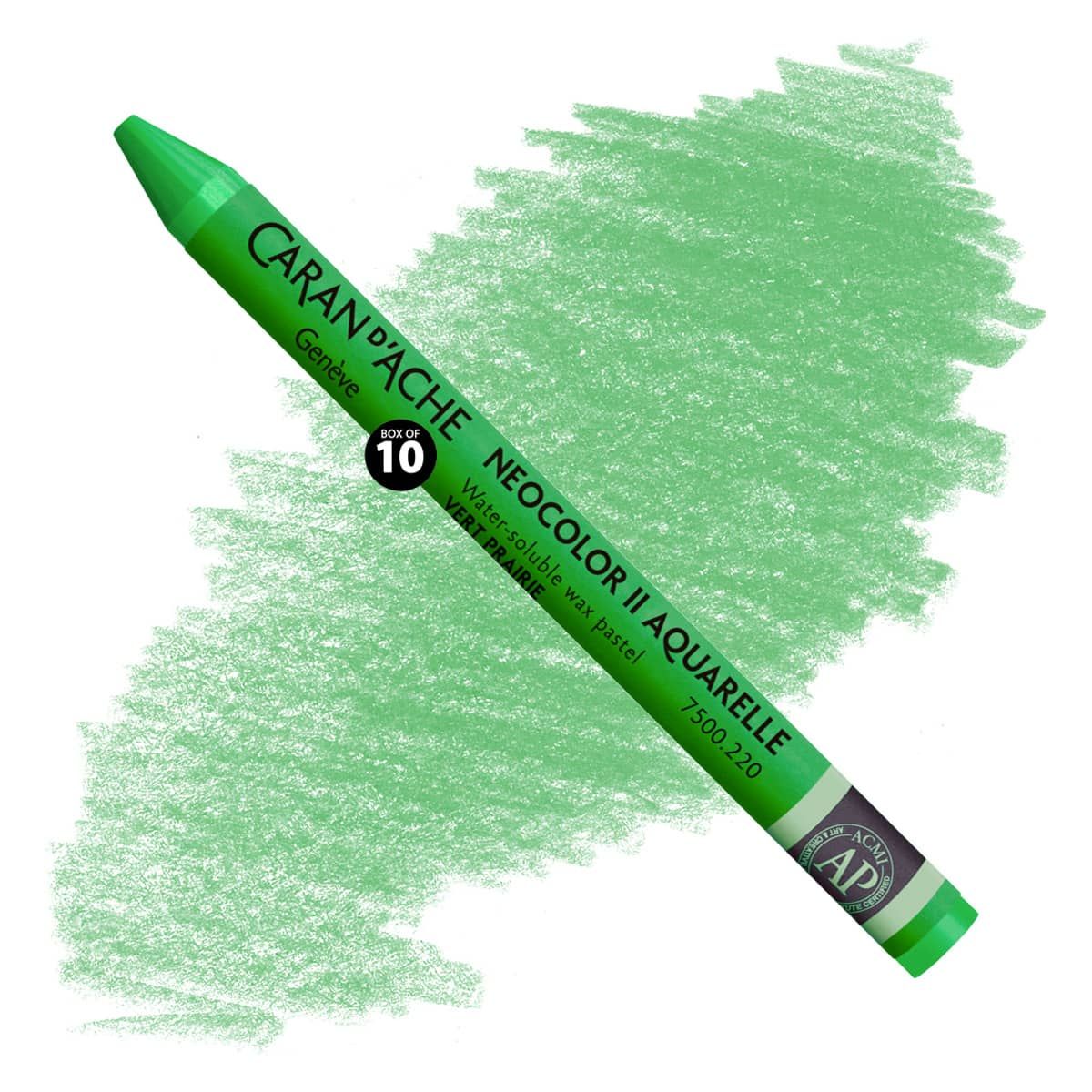 Caran d'Ache Neocolor II Water-Soluble Wax Pastels - Grass Green, No. 220 (Box of 10)