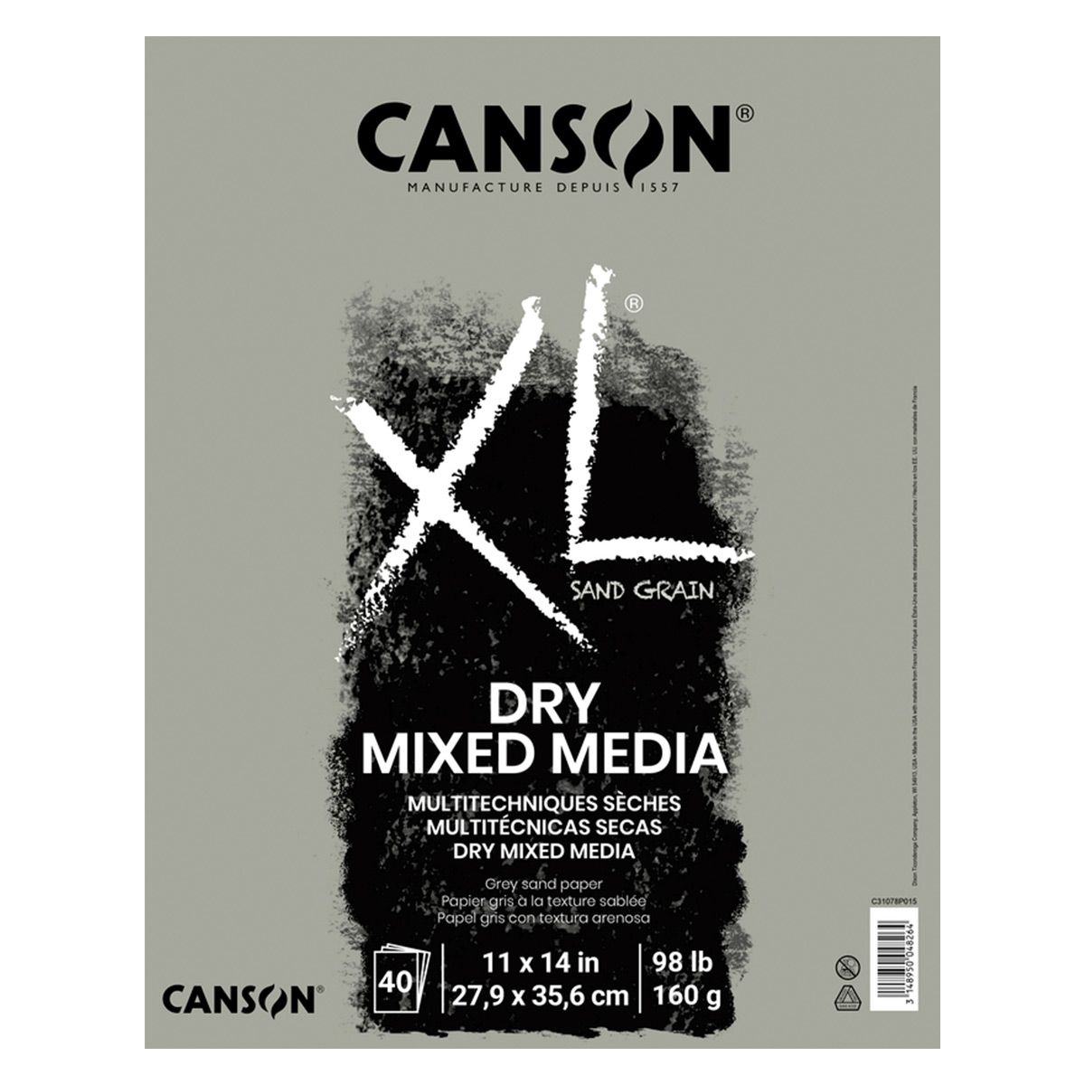 Canson XL Sand Grain 160 gsm Gray 11x14 Fold-Over Pad