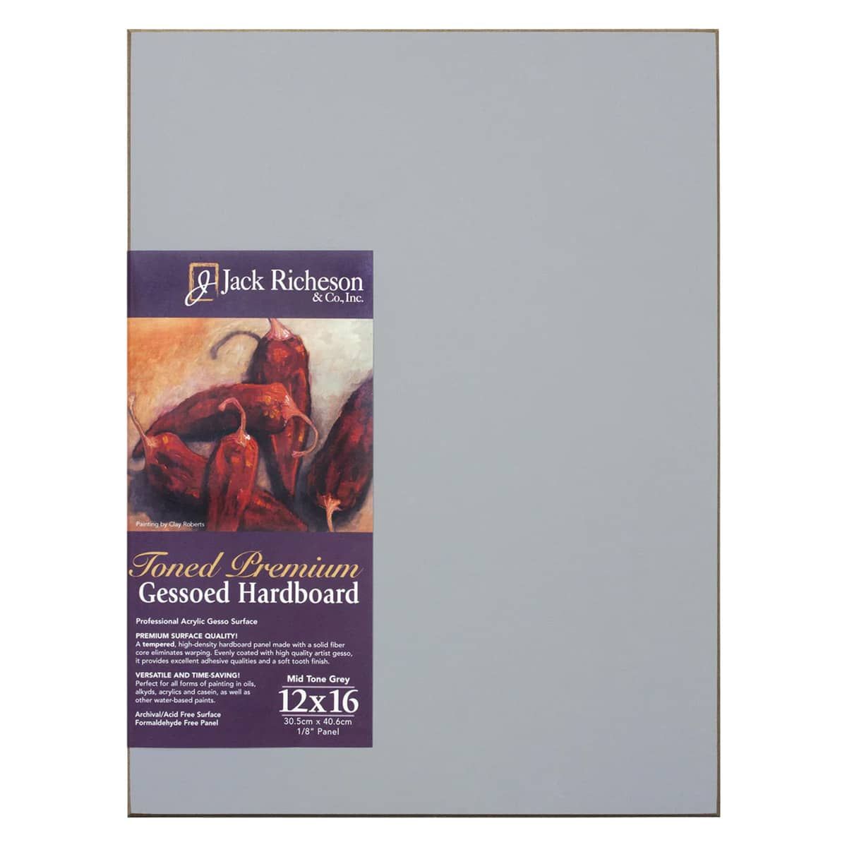 Jack Richeson 1/8" Toned Gesso Hardboard Canvas Panels Grey, 12"x16