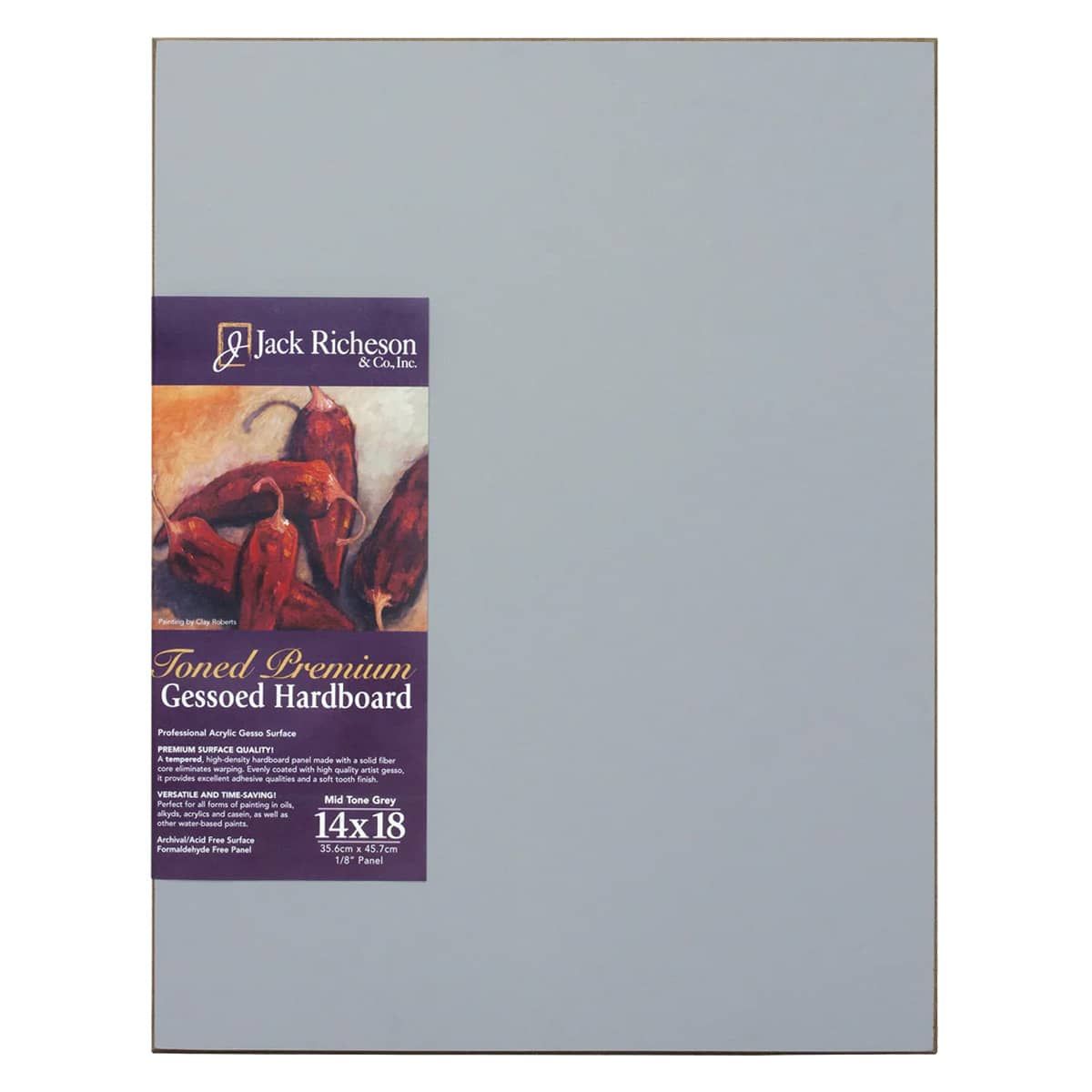 Jack Richeson 1/8" Toned Gesso Hardboard Canvas Panels Grey, 14"x18