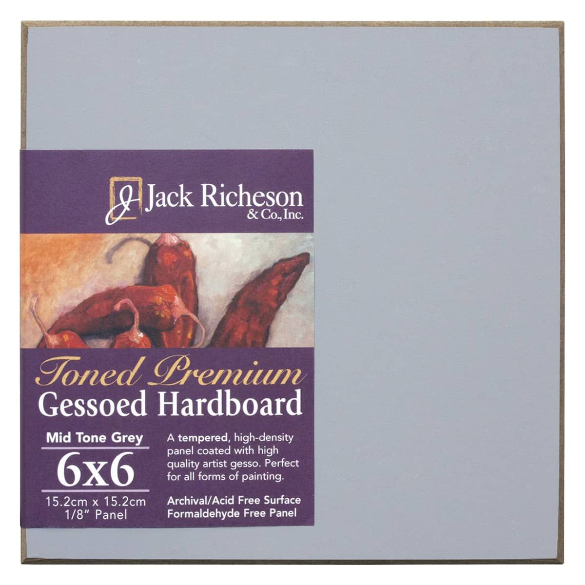 Jack Richeson 1/8" Toned Gesso Hardboard Canvas Panels Grey, 6"x6