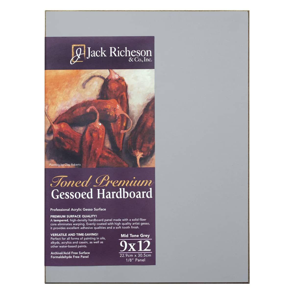 Jack Richeson 1/8" Toned Gesso Hardboard Canvas Panels Grey, 9"x12