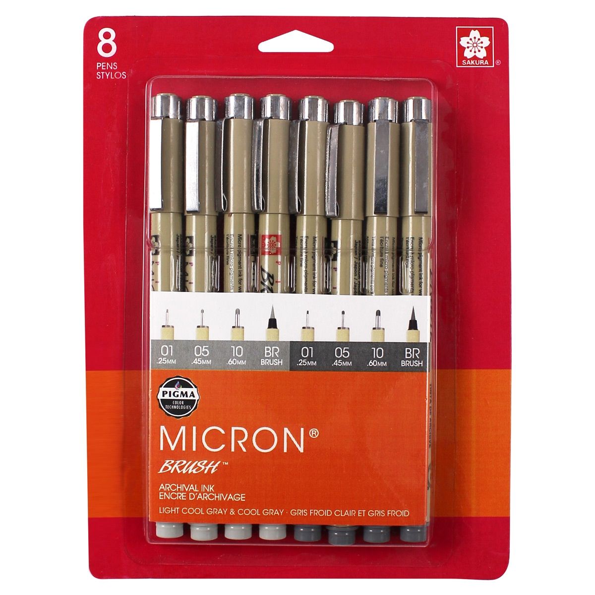 Sakura Micron 8pc Gray Pen Set Assorted Nibs