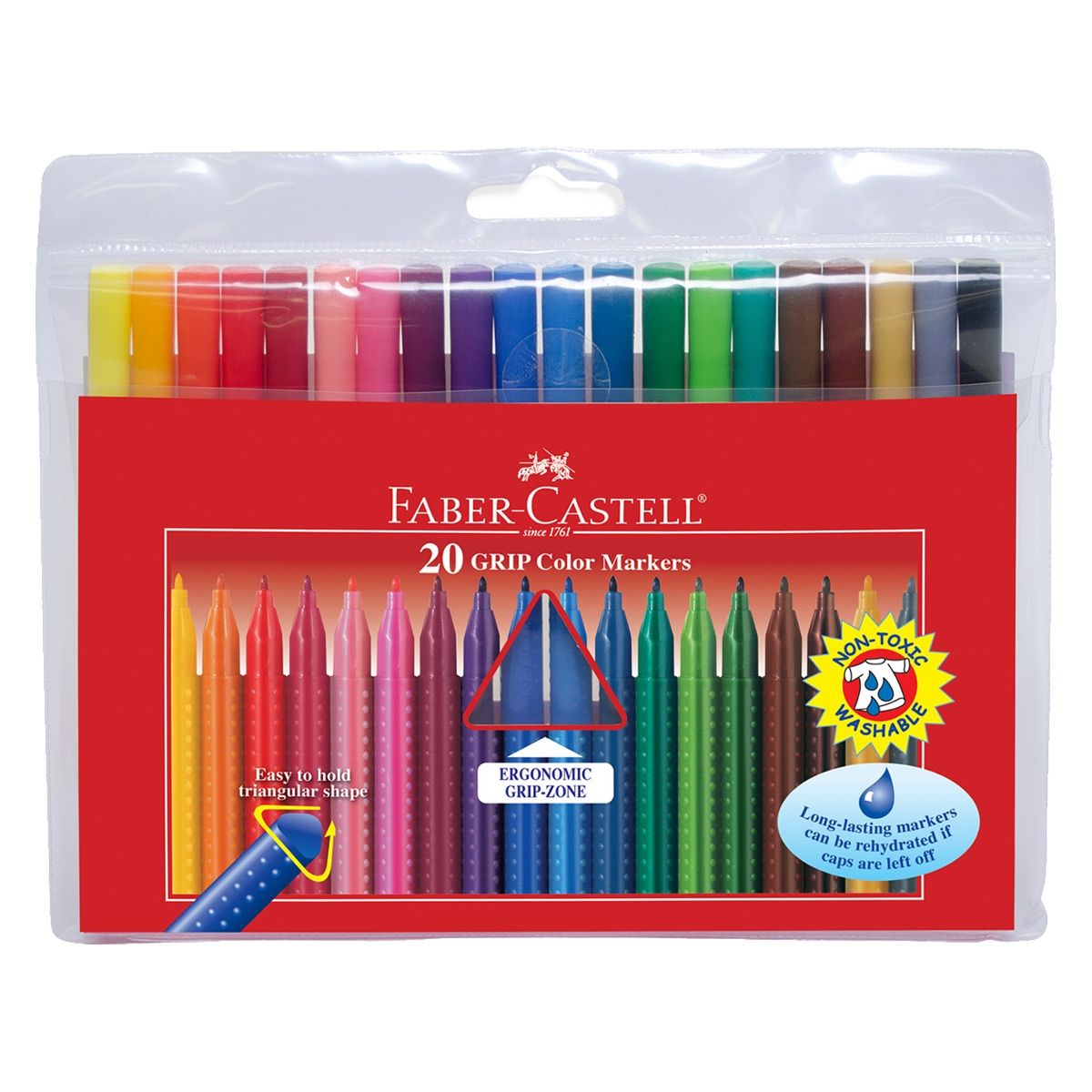 Faber-Castell Grip Colour Markers Set of 20 - Assorted Colors