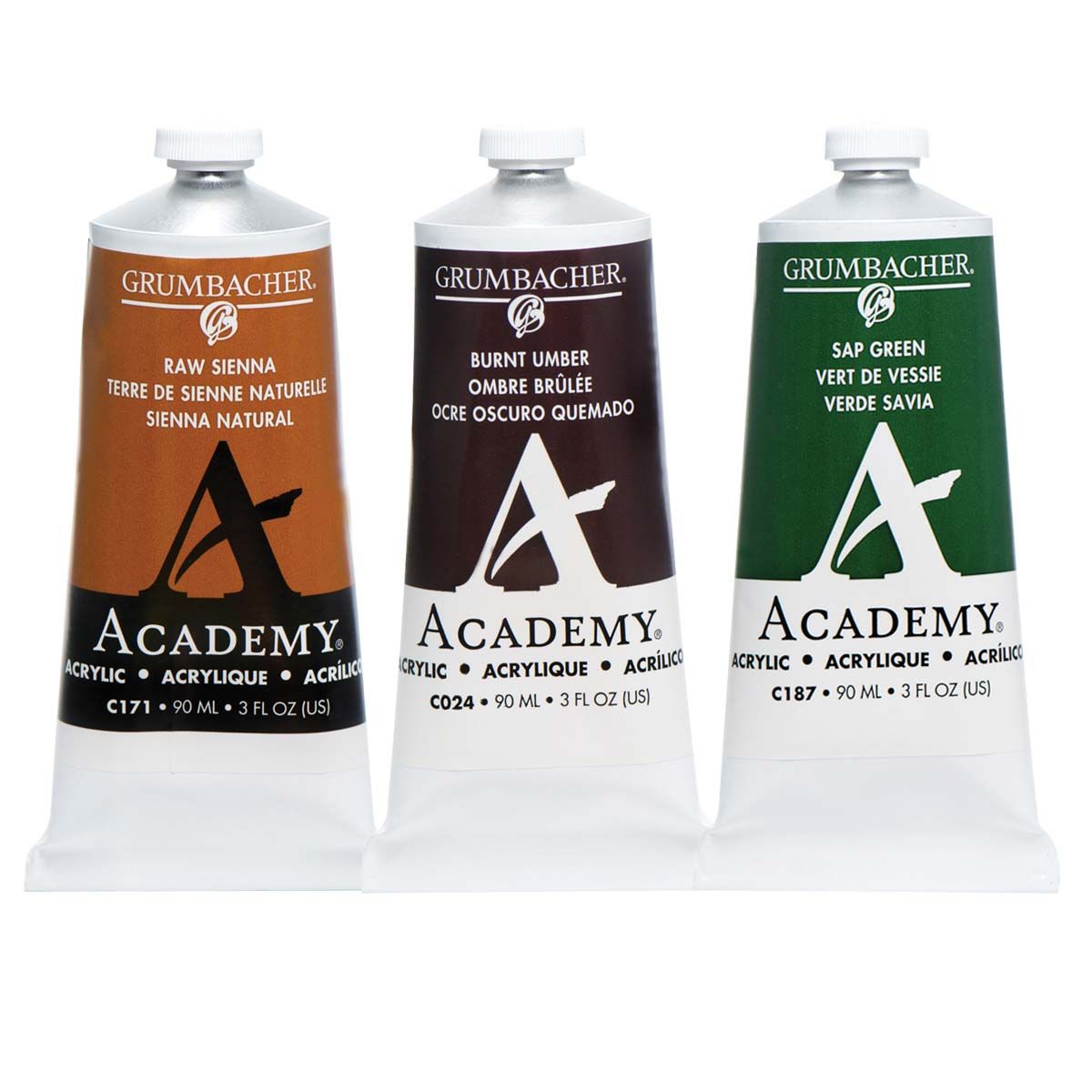 Grumbacher Academy Acrylics Earth Tones Set of 3, 90ml Jerry's Artarama