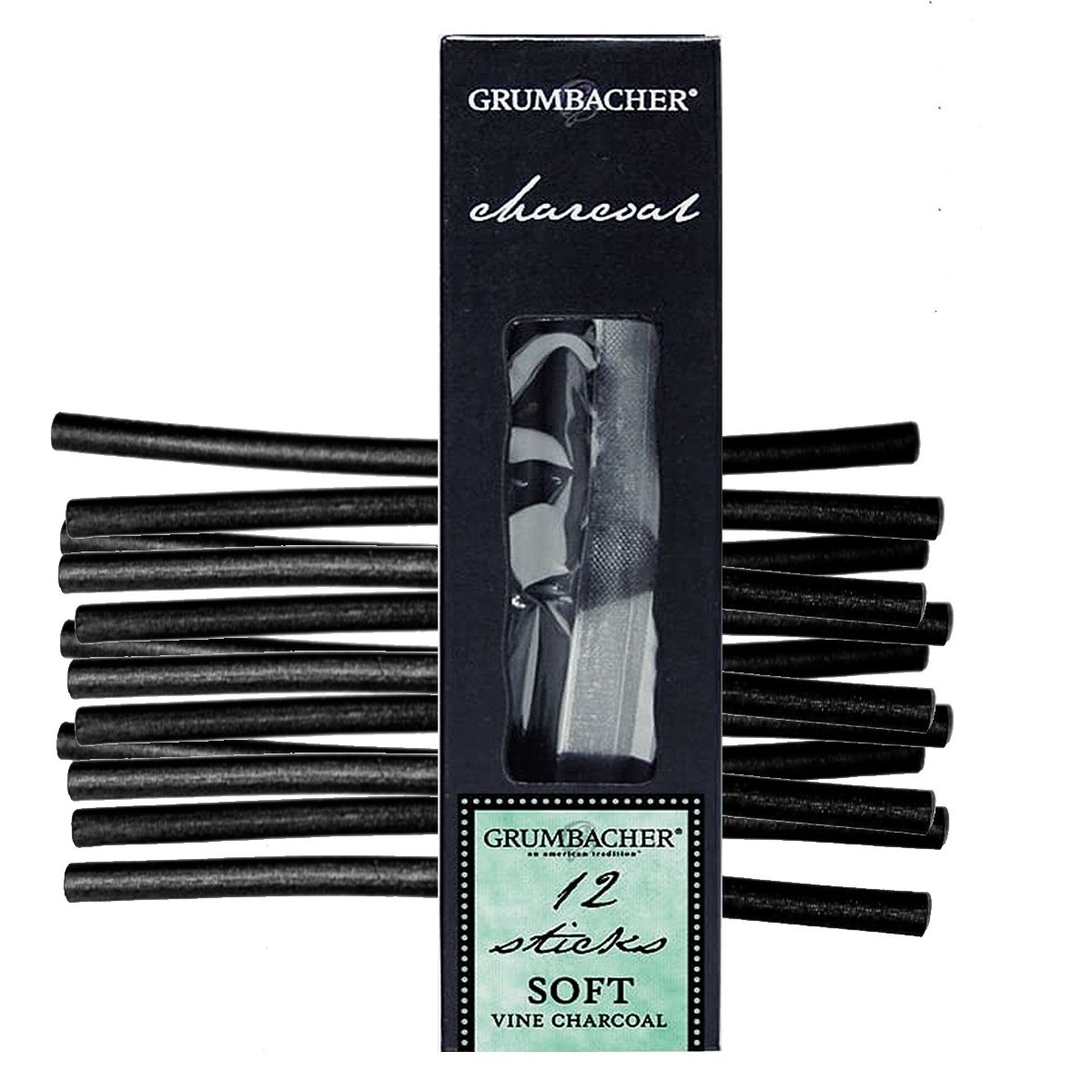 Grumbacher Soft Vine Charcoal, 12 Pack