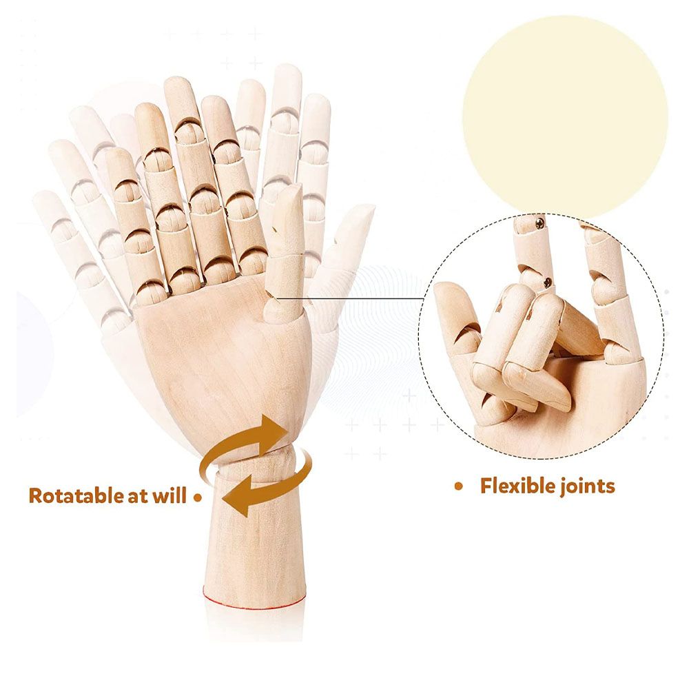 7 Wood Art Mannequin Hand Model Flexible Moveable Fingers Manikin Hand  Figure, Left Hand 