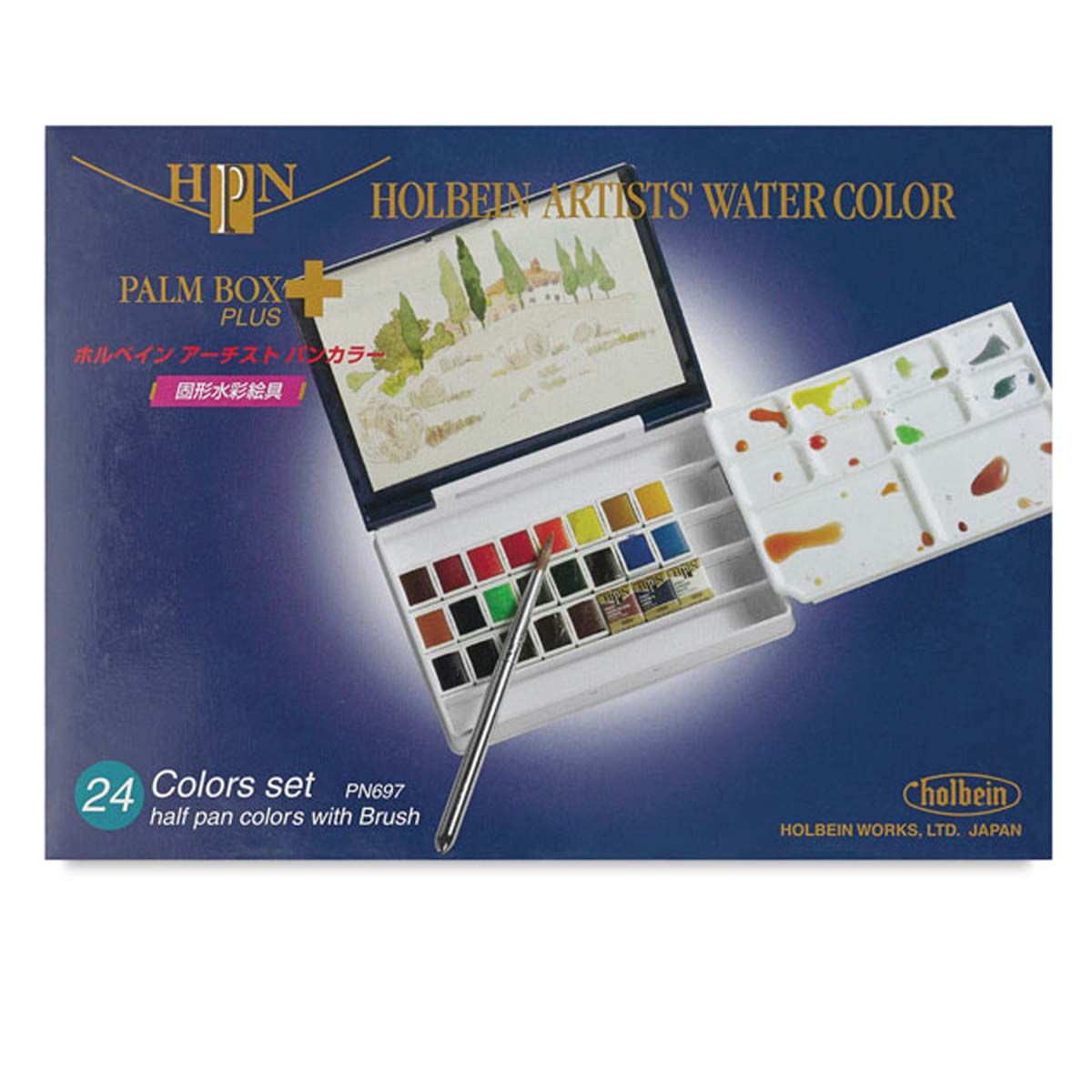 Holbein Artists' Watercolor Set of 24, Half Pans Package