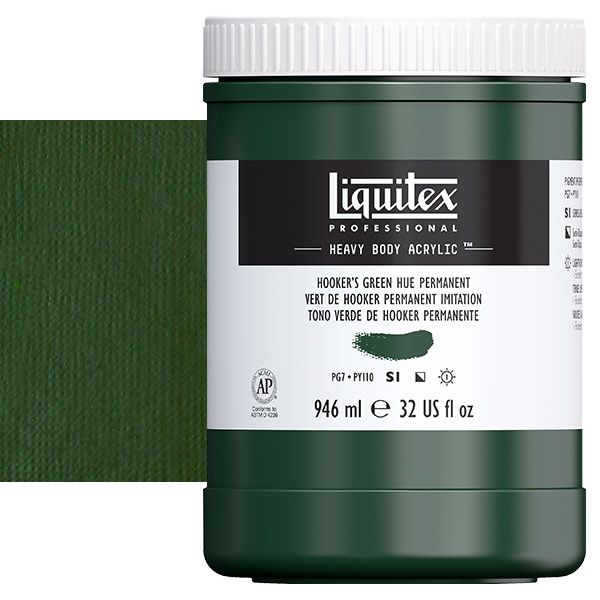 Liquitex Heavy Body Acrylic - Hookers Green Hue Permanent, 32oz Jar