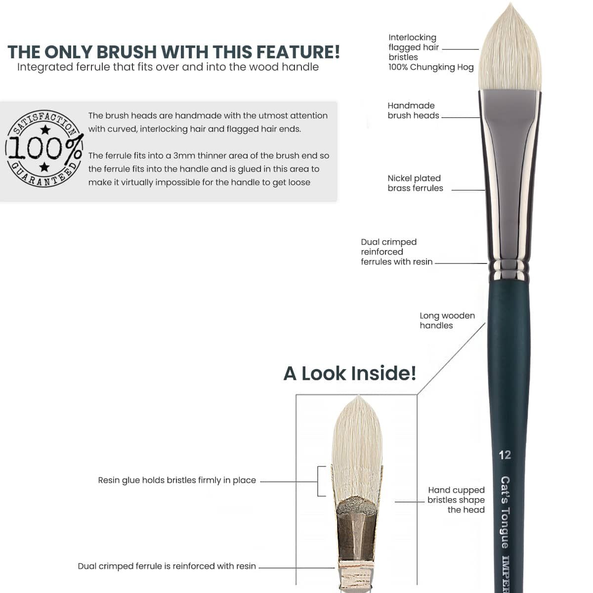 Imperial Professional Chungking Hog Bristle Brush, Flat Size #2