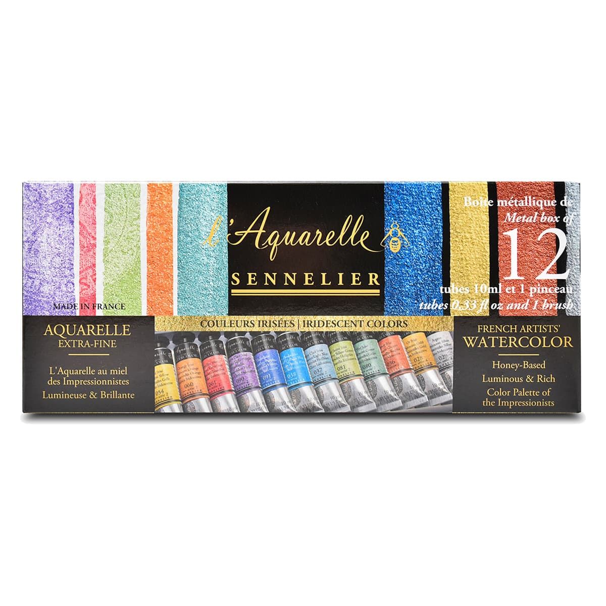Sennelier L'Aquarelle French Artists' Watercolor Iridescent Colors Set of 12, 10 ml Tubes
