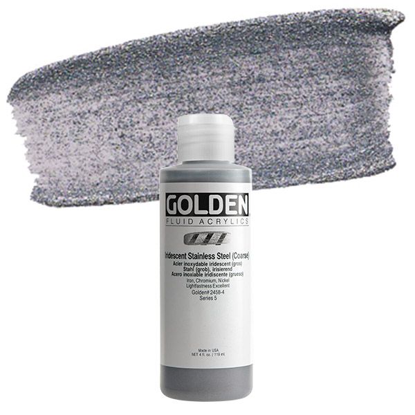 GOLDEN Fluid Acrylics Iridescent Stainless Steel (Coarse) 4 oz Jerry
