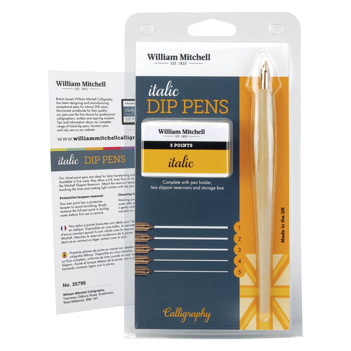 William Mitchell Italic Dip Pen Set, 5 Sizes