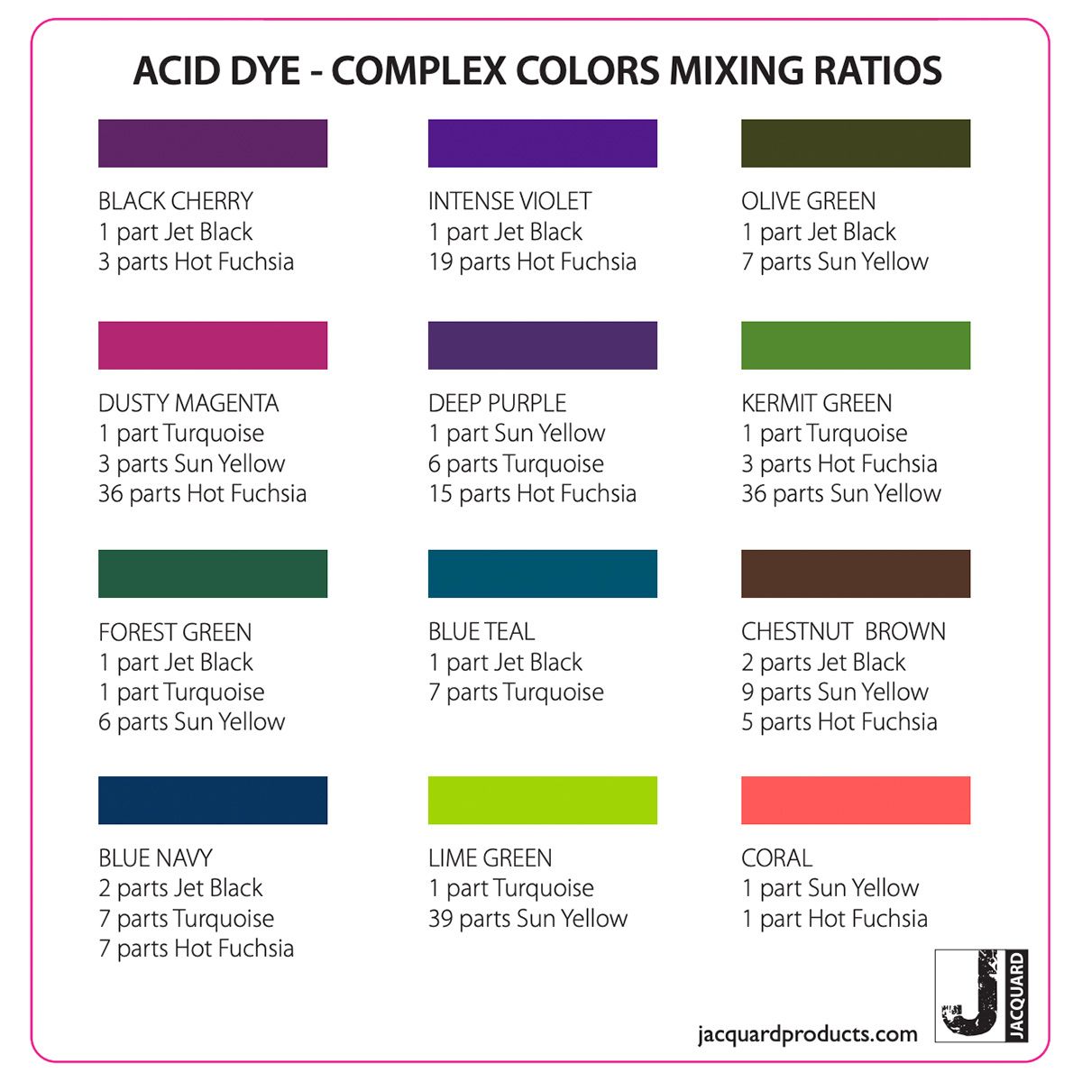 Jacquard Acid Dye - Complex Colors Mixing Ratios