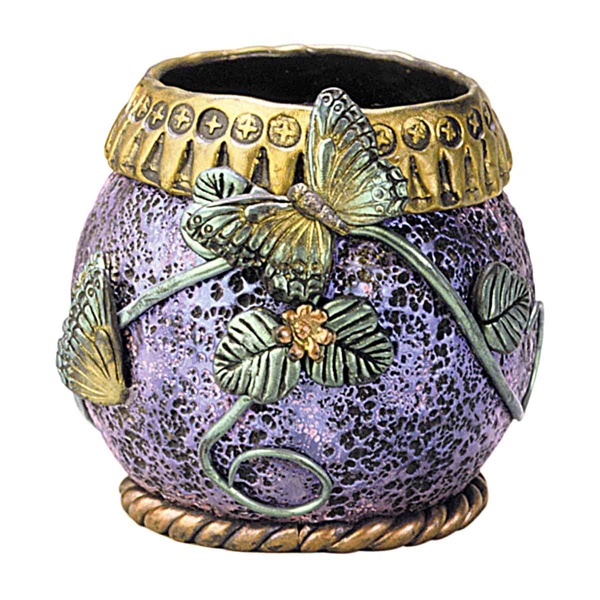 Clay vase painted by Marie Segal using Jacquard Pearl Ex Pigment Colors 