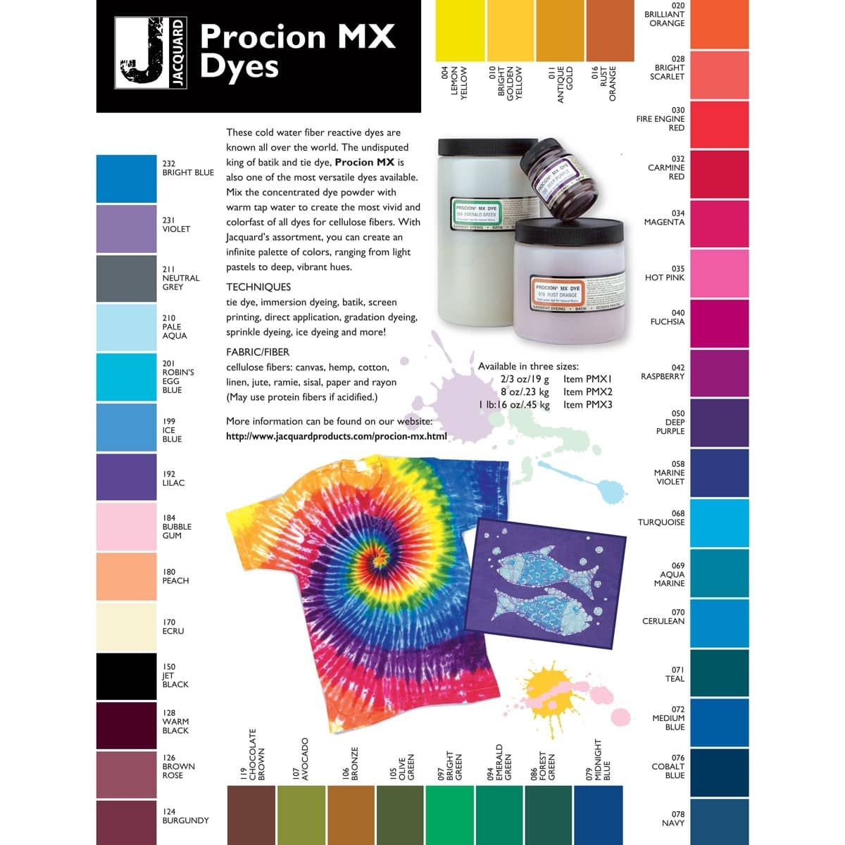 Jacquard Procion MX Dye Sets - Color Chart