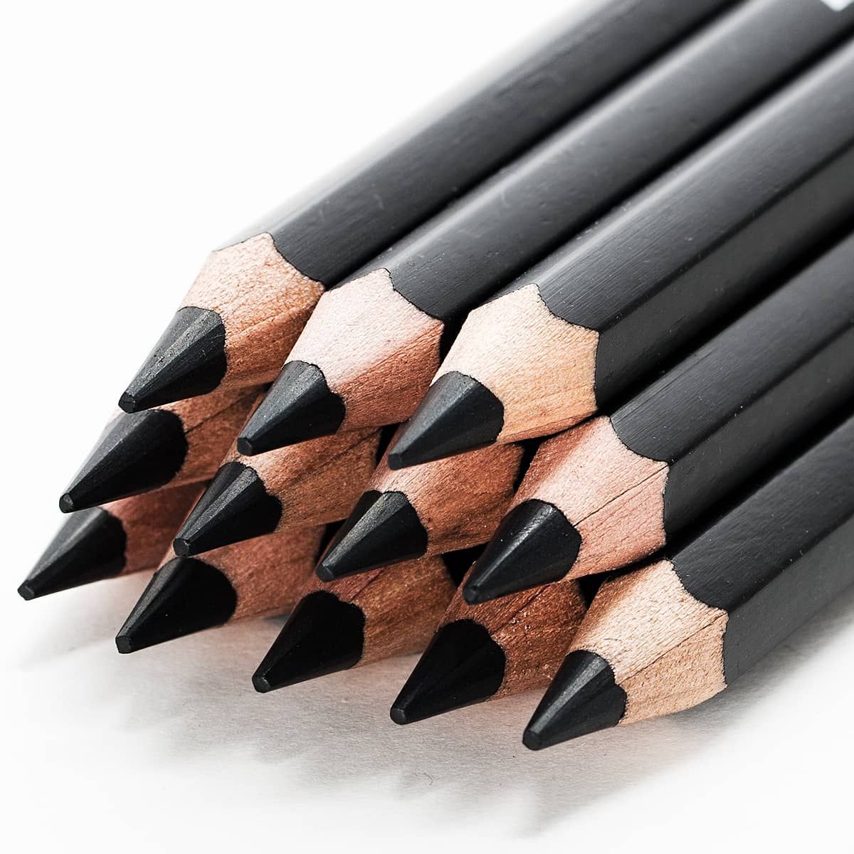 Jerry's Jumbo Jet Charcoal Pencil Set of 12, Black 5.5mm lead