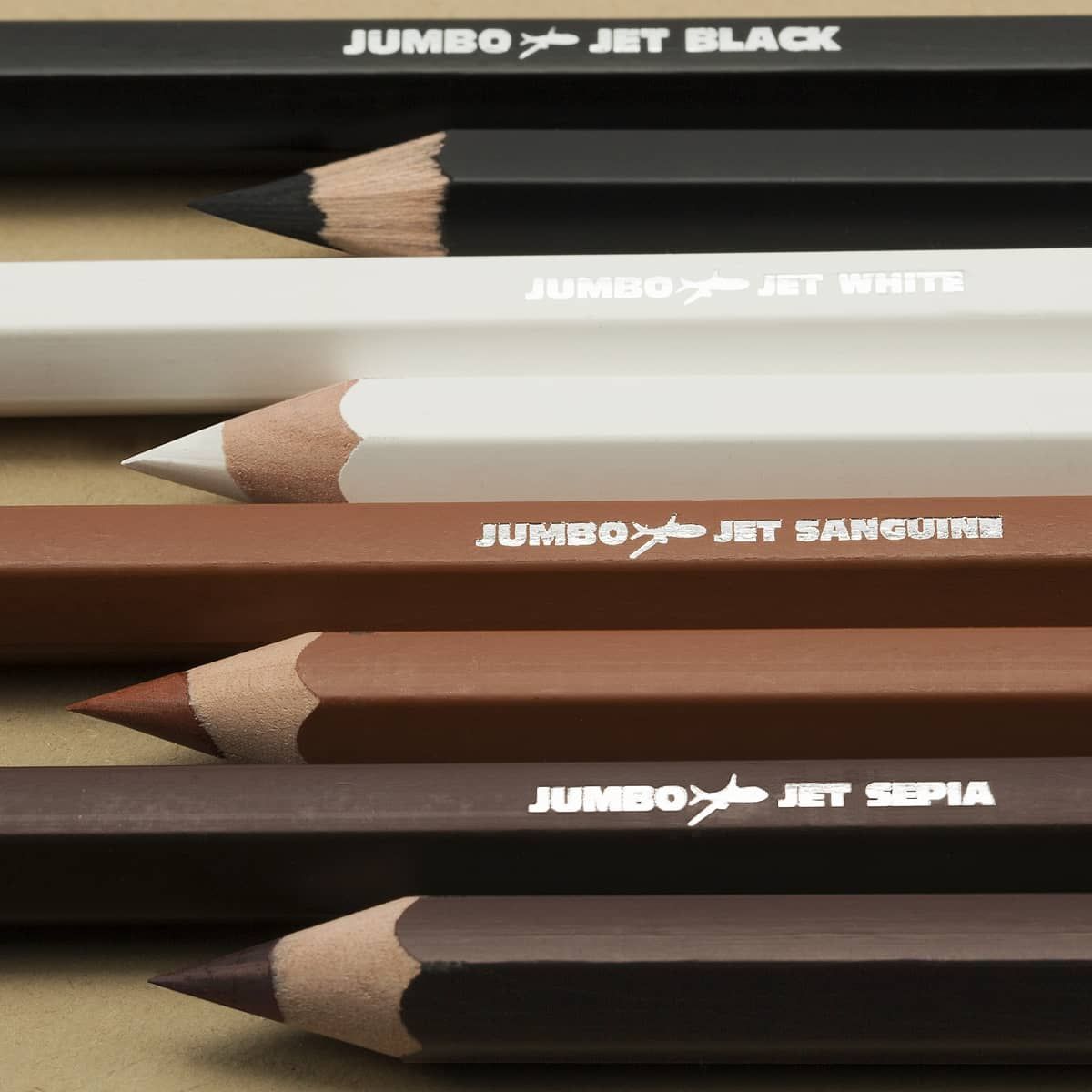 Jerry's Jumbo Jet Charcoal Pencil Set of 12, Black 5.5mm lead
