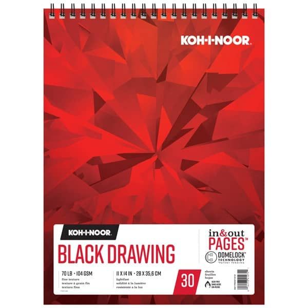 Koh-I-Noor 70lb Draw Pad Black 11x14in-30 Sheet Spiral In/Out