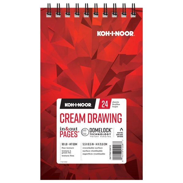 Koh-I-Noor 90lb Draw Pad Cream 5.5x8.5in-24 Sheet Spiral In/Out