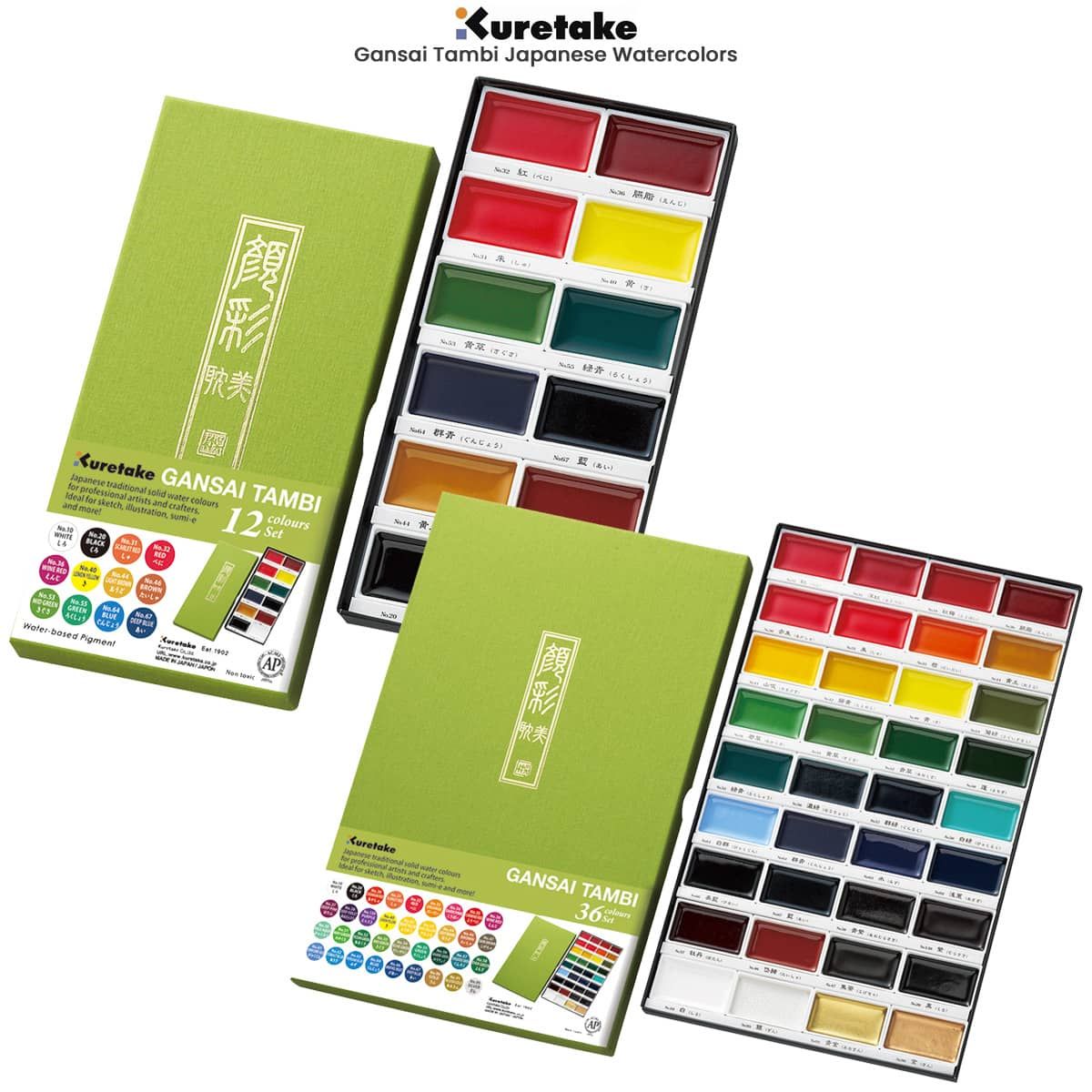 thumbnail image 2 of GANSAI TAMBI Portable 14 Colors Set, Watercolor Paint Set, Travel Kit With Br 2 of 10