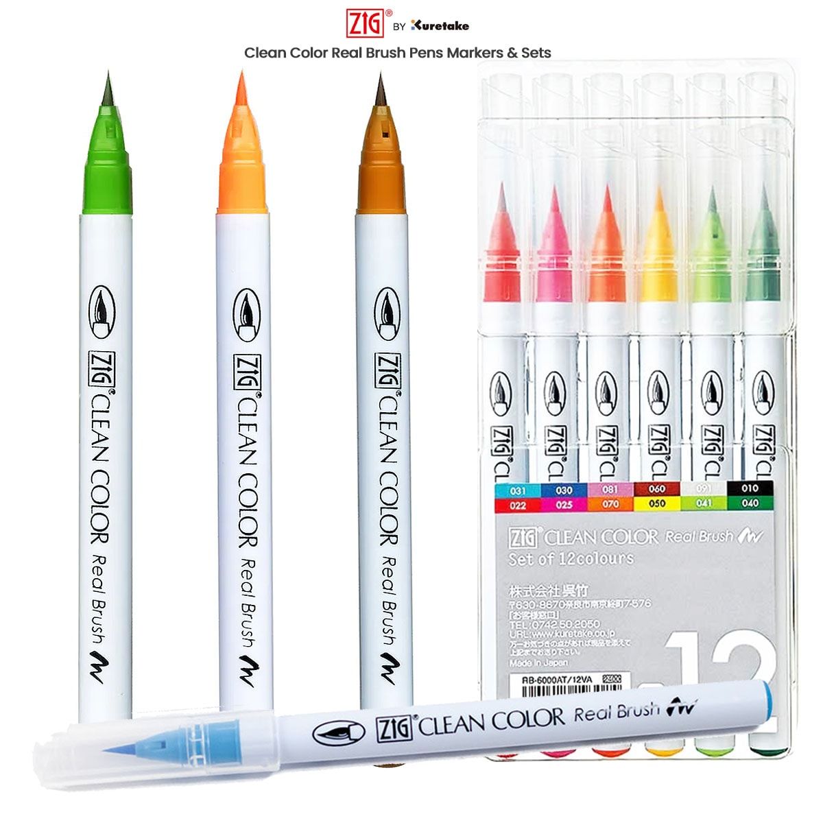 Kuretake Zig Clean Color Real Brush - Pennello Evidenziatore 0.8mm, Fiocchi D'Avena