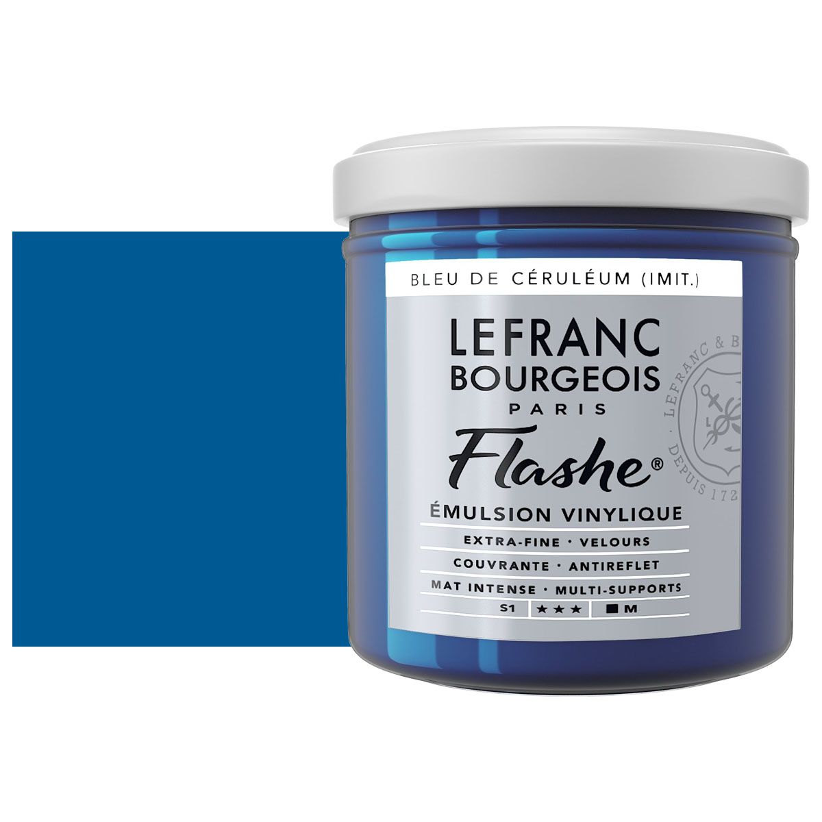 Lefranc & Bourgeois Flashe Vinyl Paint - Cerulean Blue, 125 ml Jar