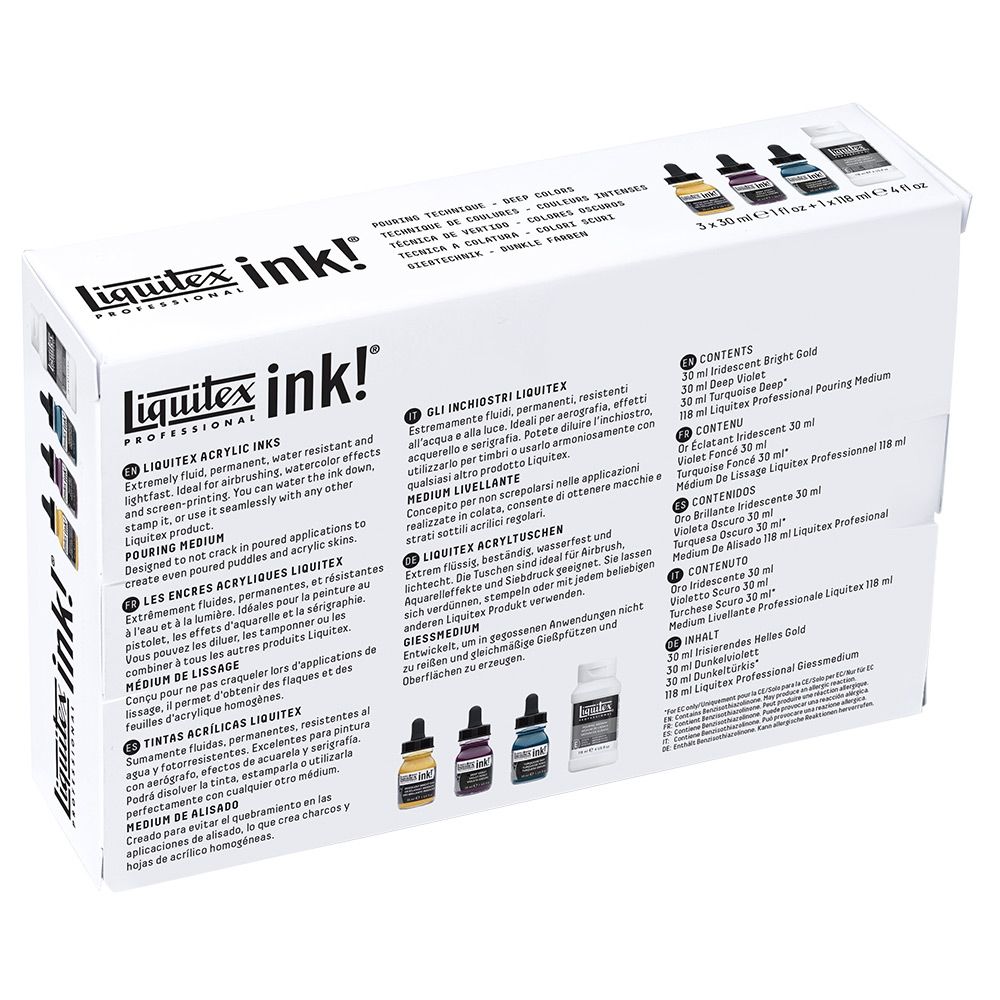 Acrylic Ink Pouring Technique Set of 4 - Deep Colors - back of box