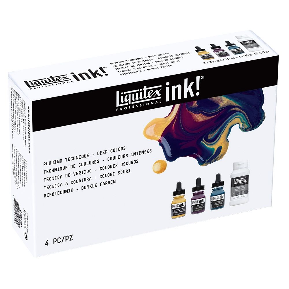 Acrylic Ink Pouring Technique Set of 4 - Deep Colors