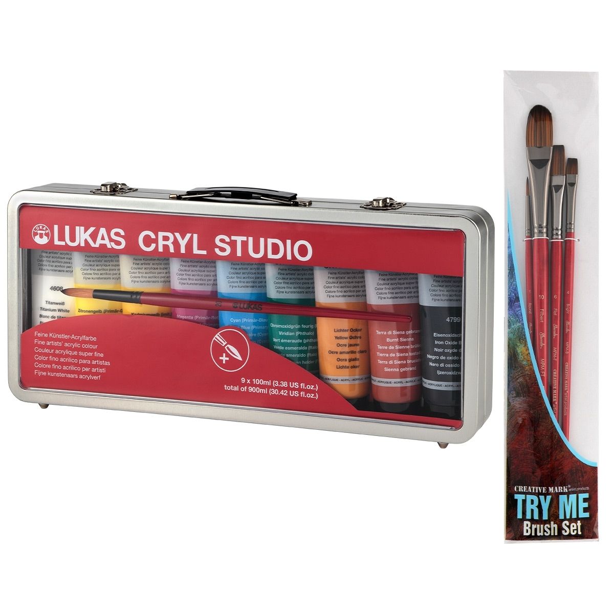 CRYL Studio Acrylics Set of 9, Staccato Brushes Combo Set