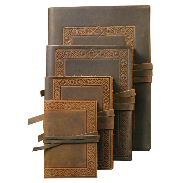 Luxury Leather Bound Soft Cover Sketch Book - Dark Brown - Embossed Border Pattern Cover 4.7x6.5"