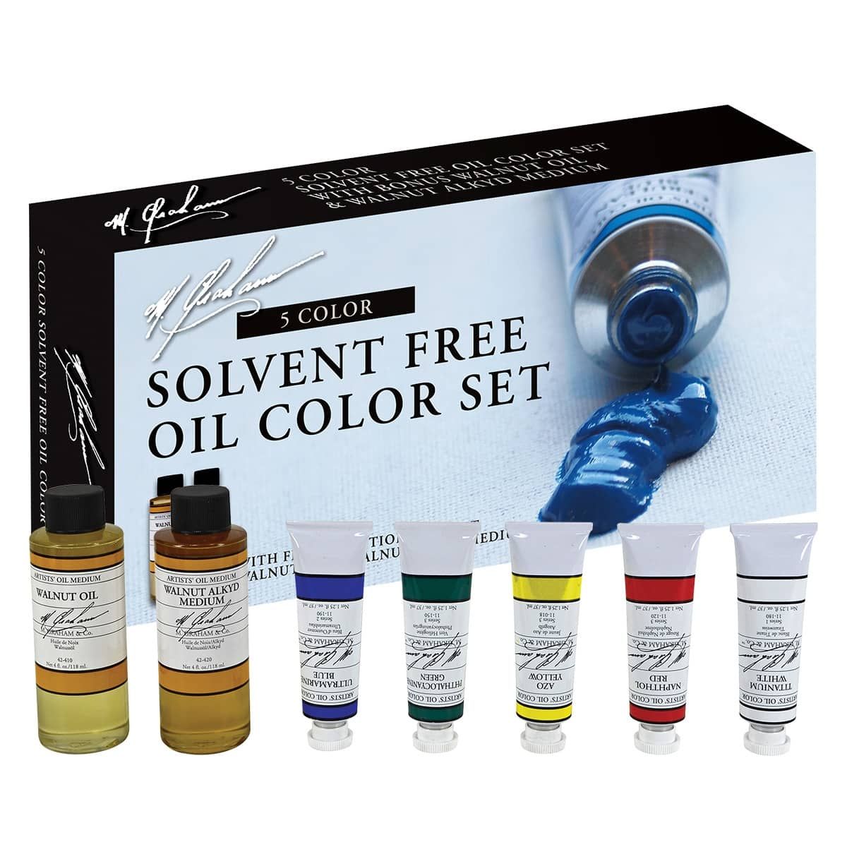 M. Graham Oil Color Set of 5, 37 ml Tubes with Mediums 